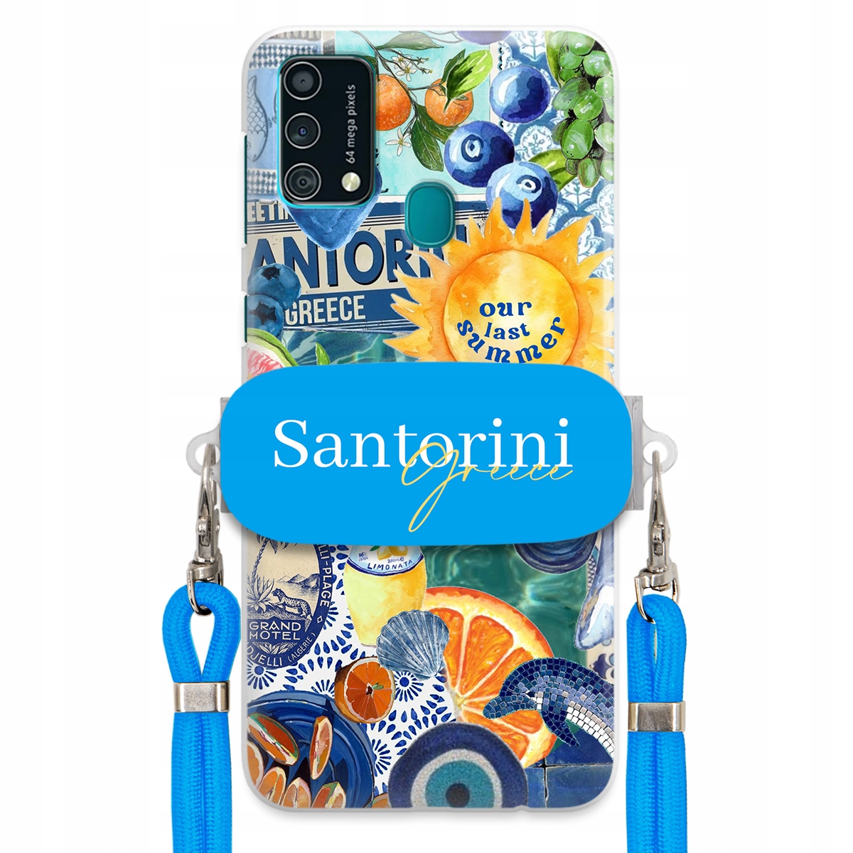 Puzdro pre Samsung F41 Modré Crossbody vodítko držiak Santorini Sea Vibes