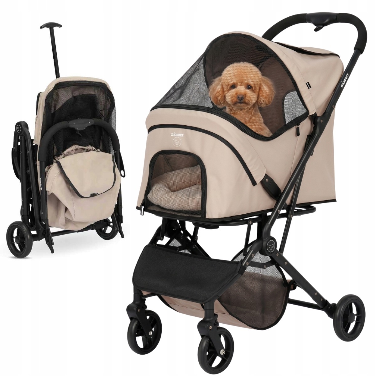 Wózek spacerowy dla psa kota z wentylacją składany Pettie Pet Beige Qppet