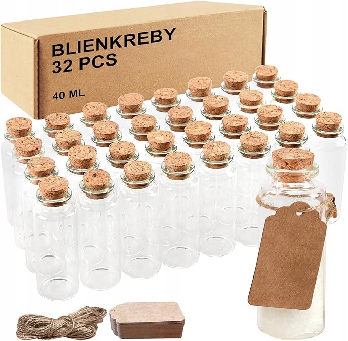 32 x Skleněné zkumavky s korkem 40 ml Etikety Diy provázek dárek pro hosty