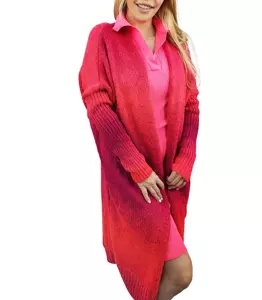 Dlouhý oversize kardigan typu ombre s kapsami, teplá pletenina Agrafka unisize