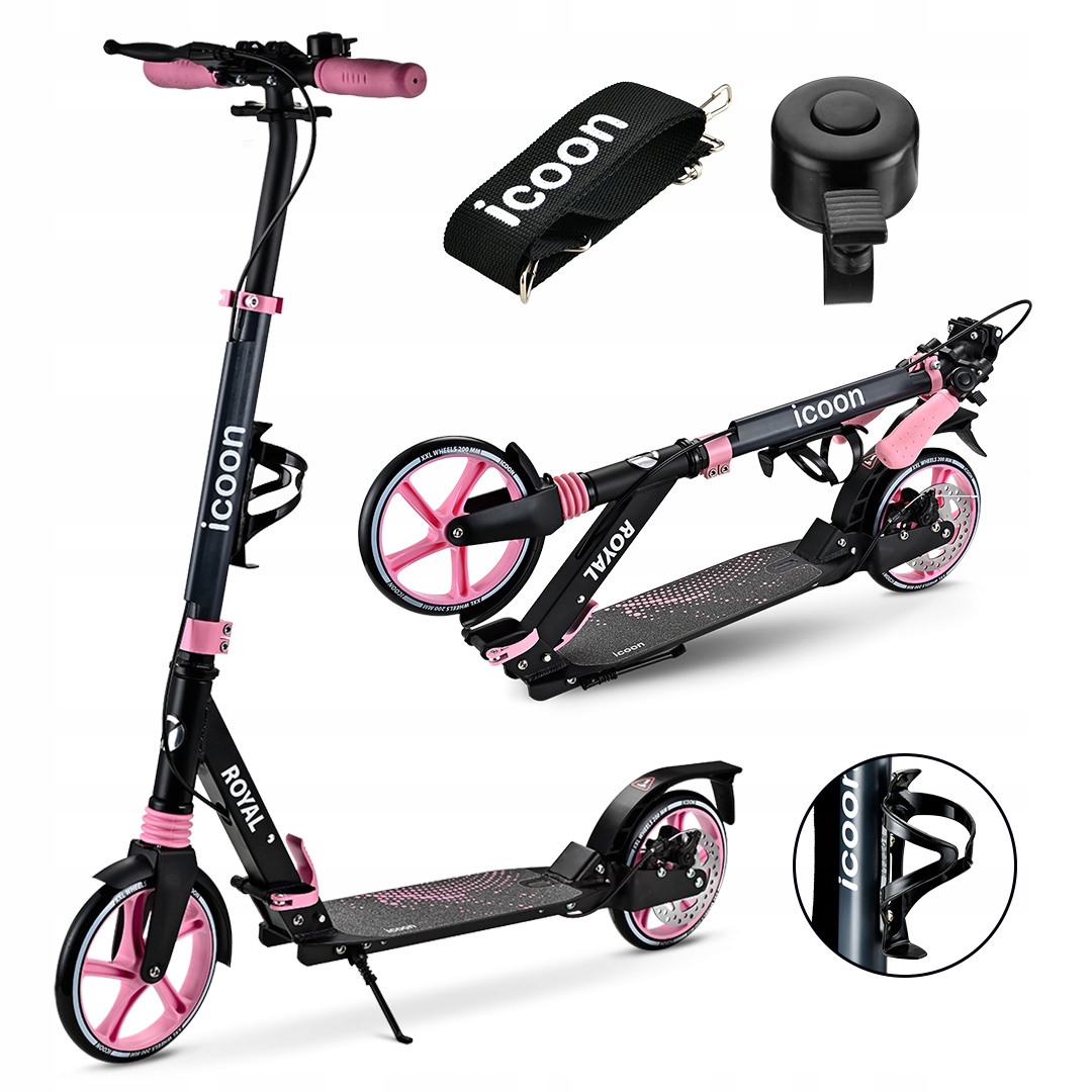 Duża Hulajnoga Miejska Icoon Royal hamulec tarczowy 2x Amortyzator Różowa
