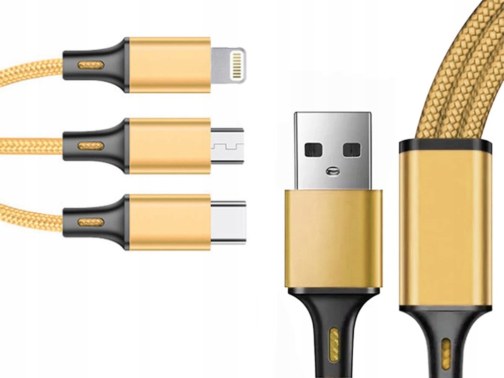 Kabel do telefonu usb 3w1 przewód lightning iphone micro usb type-c 1,2m Złącza USB - USB typ C / microUSB / Lightning