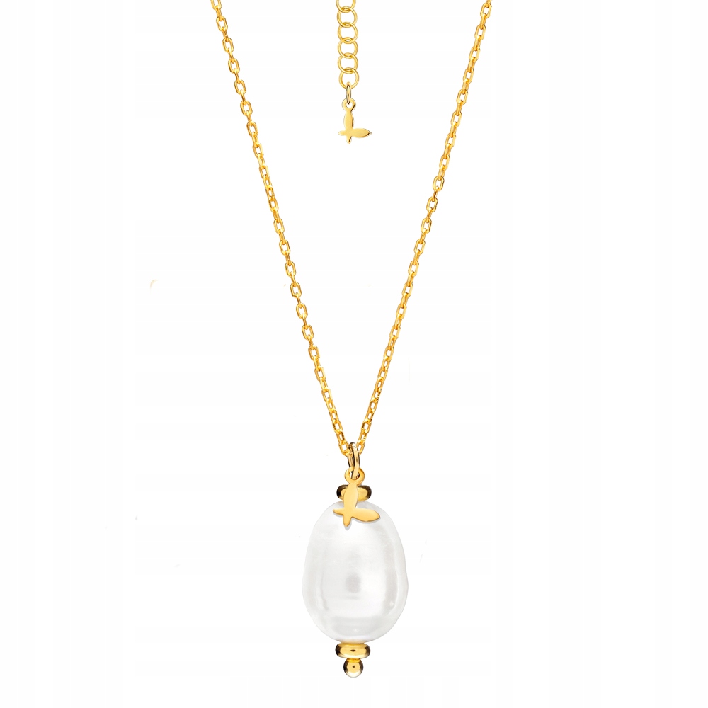 Naszyjnik Pozłacany z Perłą Naturalną Łańcuszek 42 cm Srebro 925 18K Sadva