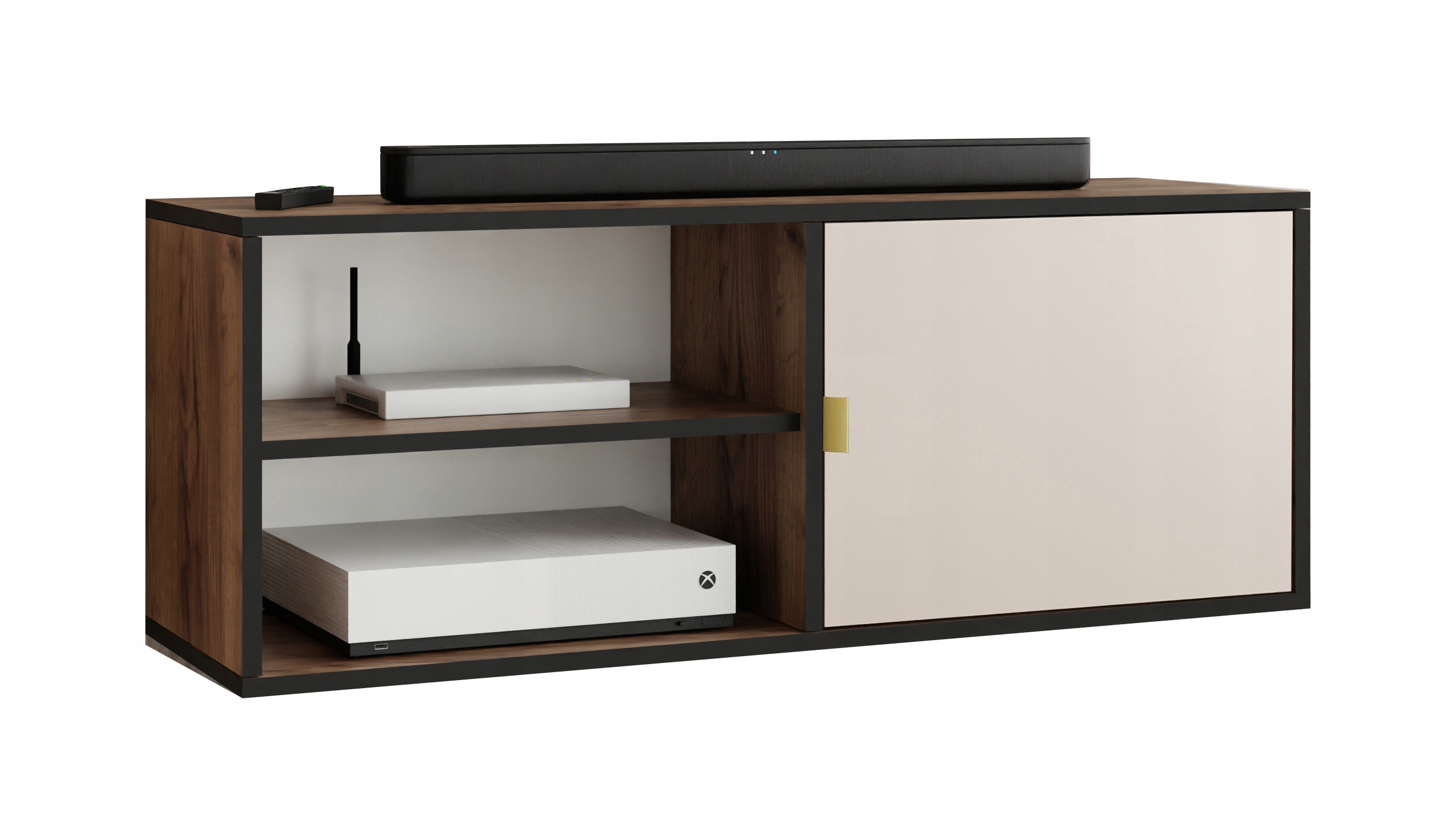 Rtv skříňka Luna 2 zlatá s otevřeným úchytem dub craft zlatý kašmír