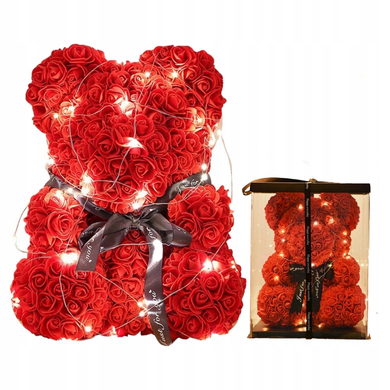 

Miś Z Róż 25 CM Walentynki Lampki Gift Box