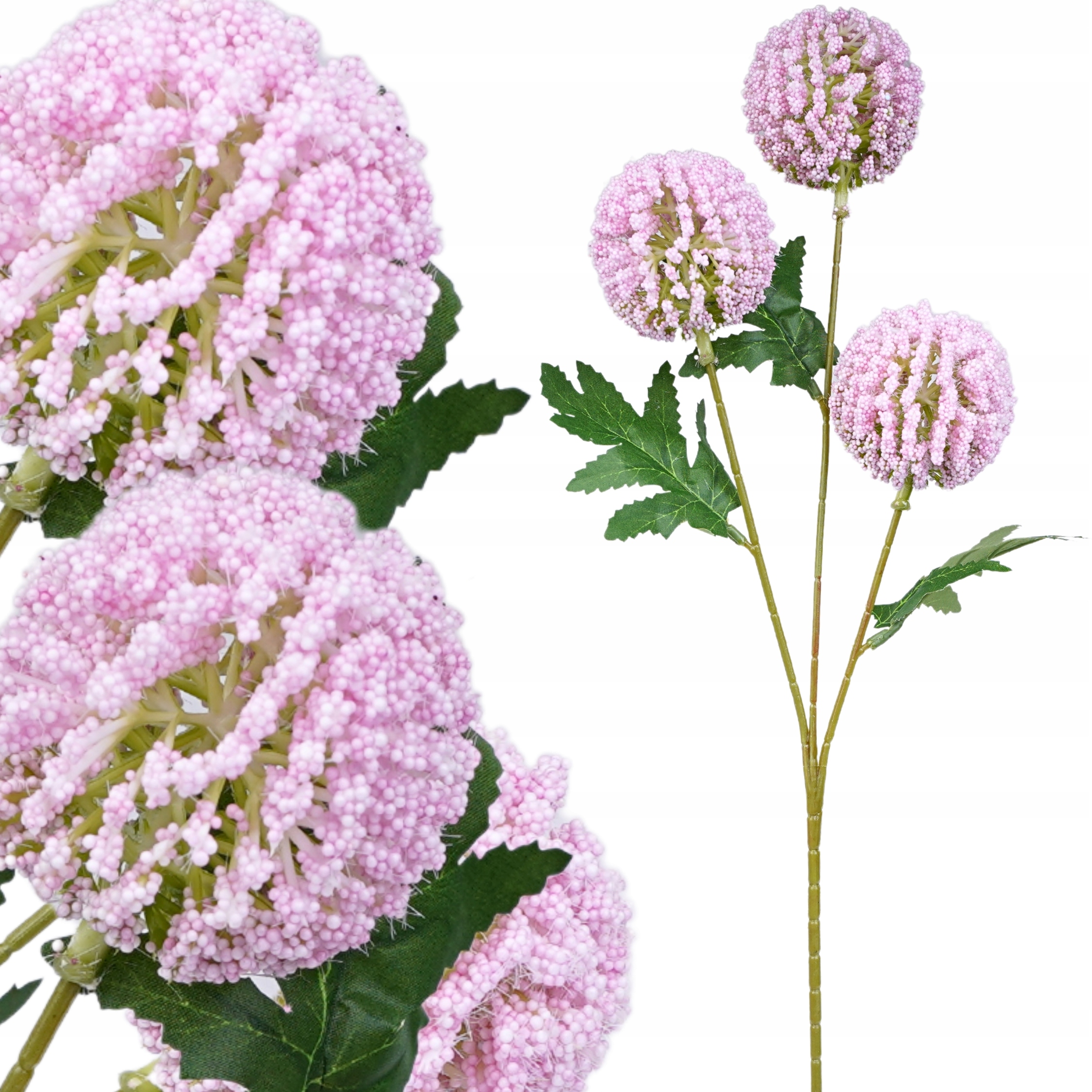 CZOSNEK SZTUCZNY RÓŻOWY KWIAT 54 cm GAŁĄZKA DO STROIKÓW DUŻE KULE STROIK