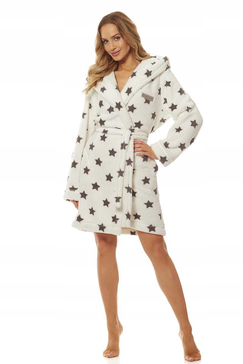 L-L Dámský elegantní a pohodlný župan 9135 Ds, bílý, hvězdičky L