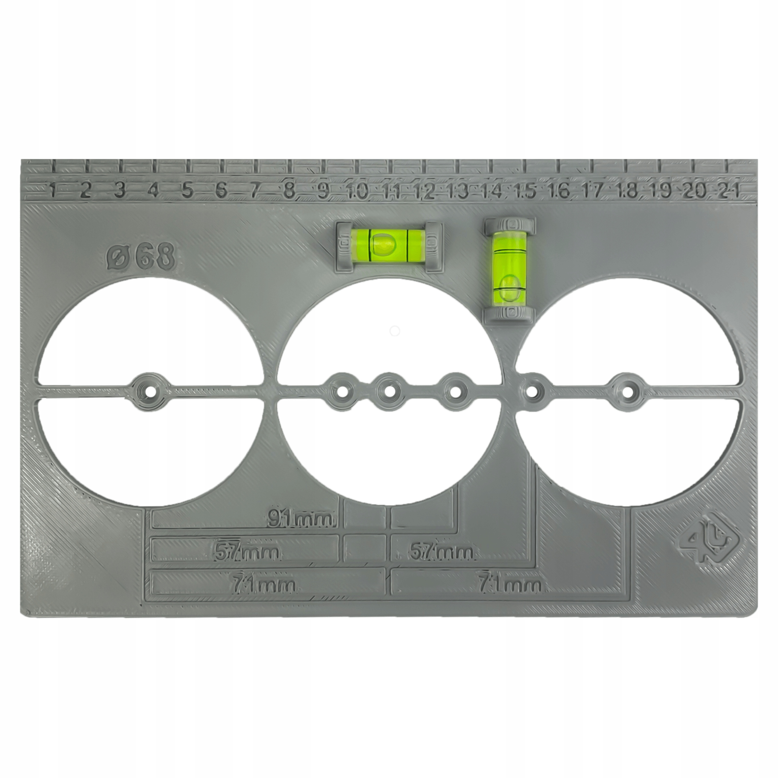 SZABLON DO WYMIAROWANIA OTWORÓW PUSZEK PRĄDOWYCH Z LIBELLĄ POZIOMICĄ Marka P4U
