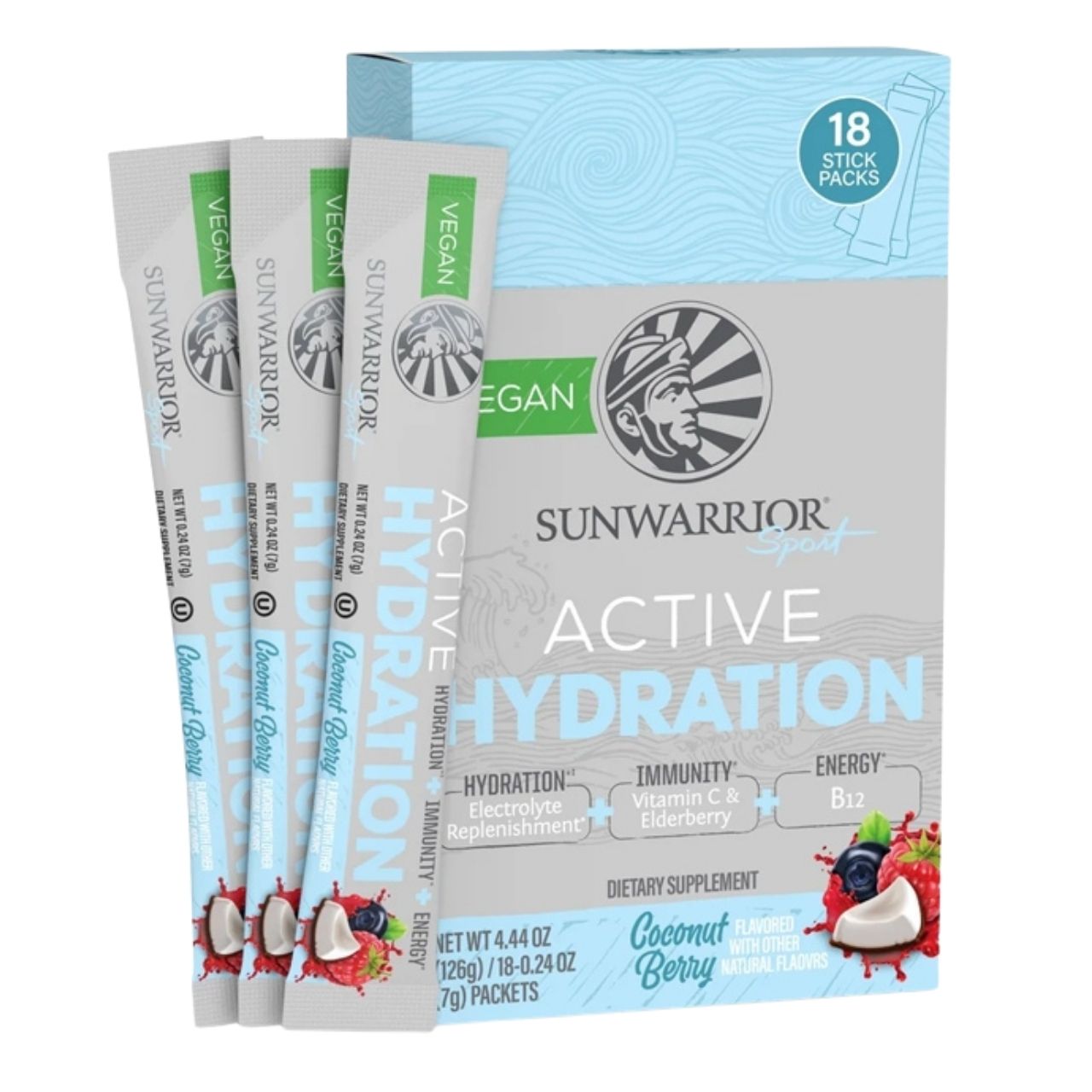 Sunwarrior Warrior Active Hydration Elektrolyty Kokos Borůvka 18 kusů