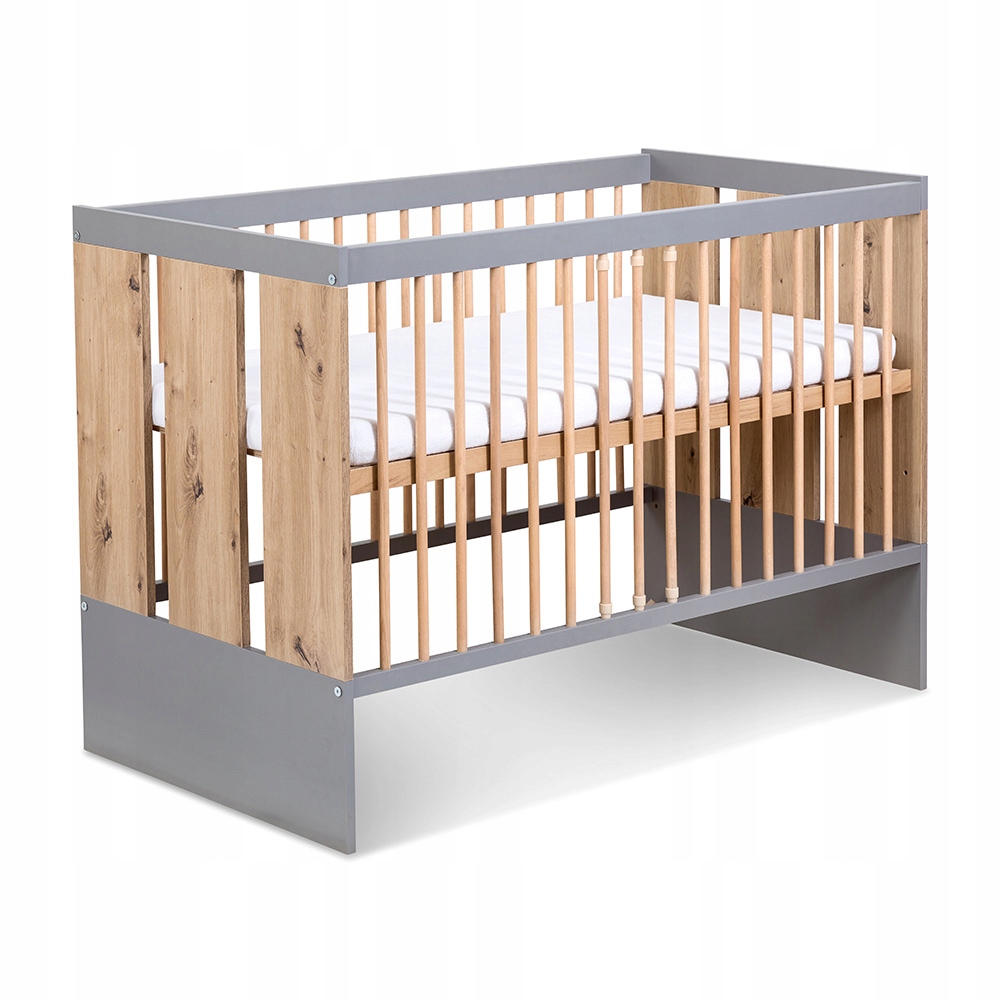 ŁÓŻECZKO DREWNIANE MEBLE KLUPŚ PAULINE GRAFIT DĄB 60x120 BARIERKA GRATIS