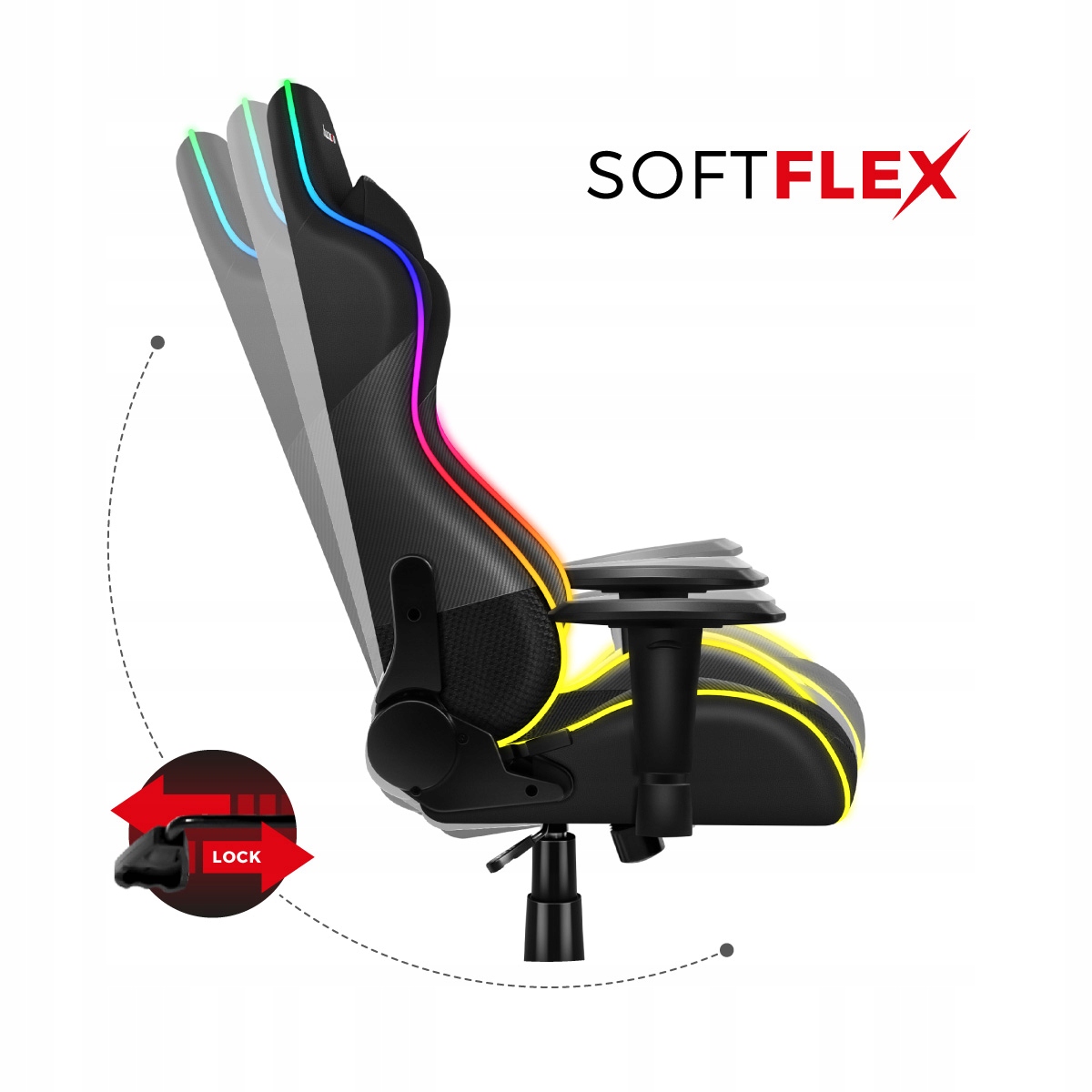 Игровое кресло HUZARO FORCE 6.2 Black RGB LED Глубина мебели 50 см