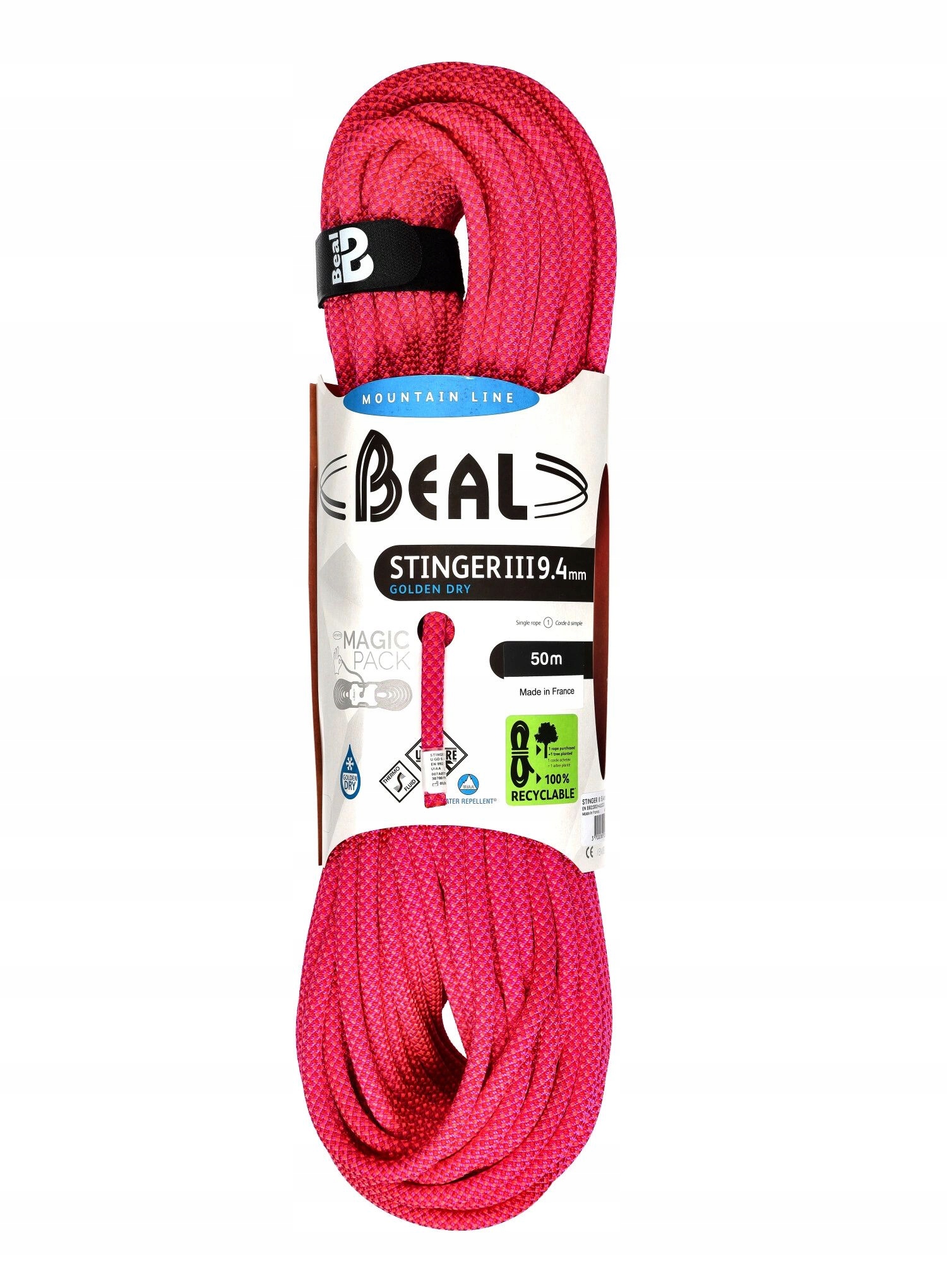 Dynamické lano Beal Stinger Unicore 9,4 mm x 50 m Golden Dry fuchsia