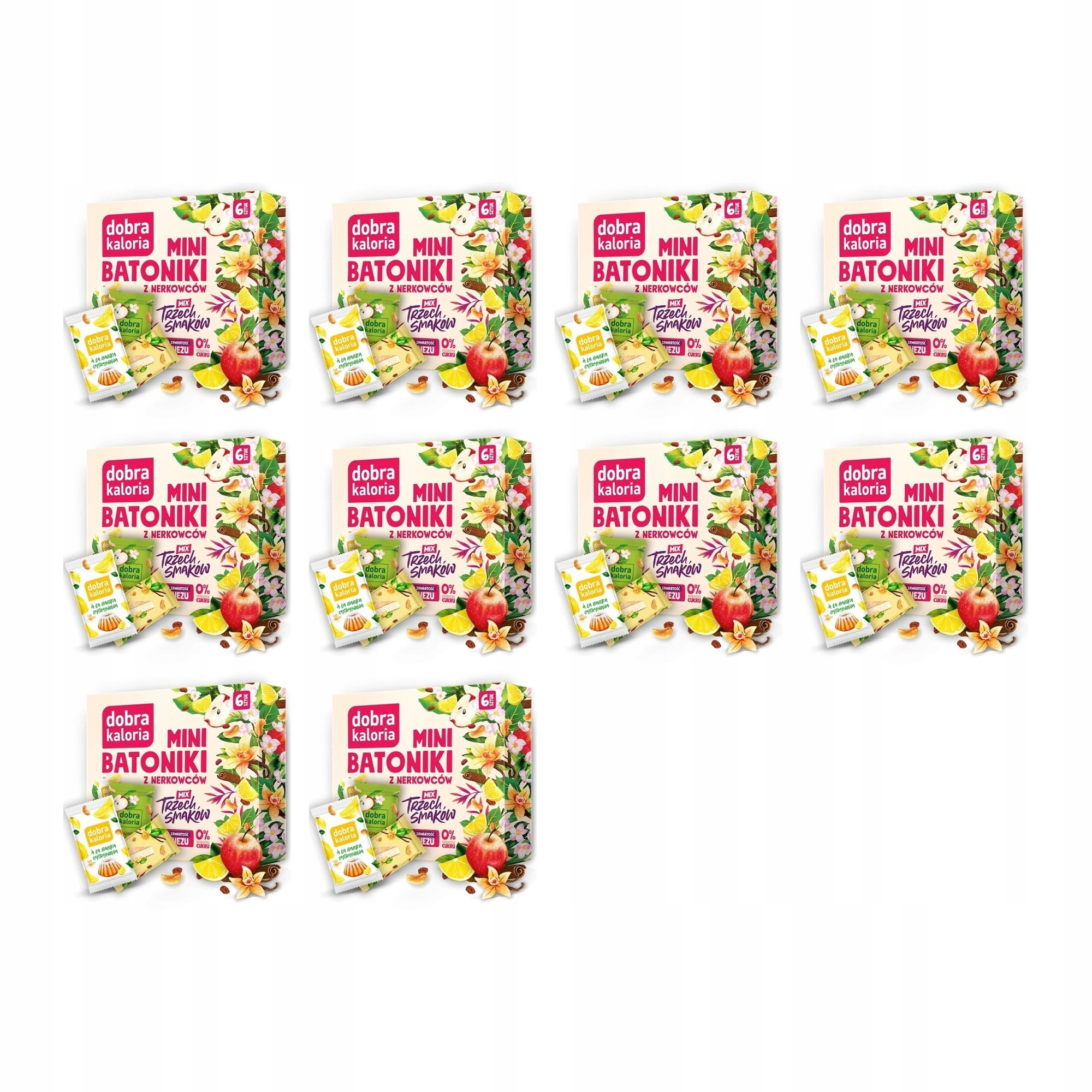 Zestaw Dobra Kaloria Mini batoniki z nerkowców Mix Trzech Smaków 10 szt.