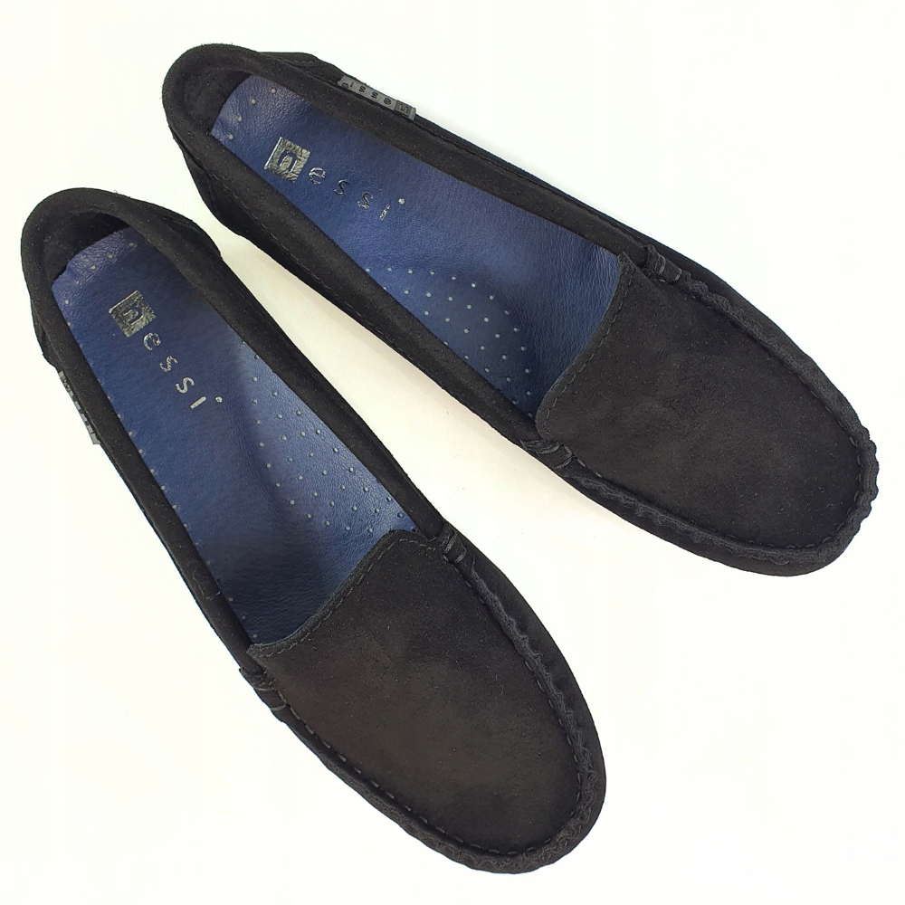 Nessi 17130 mokasyny czarne skóra naturalna zamsz 37