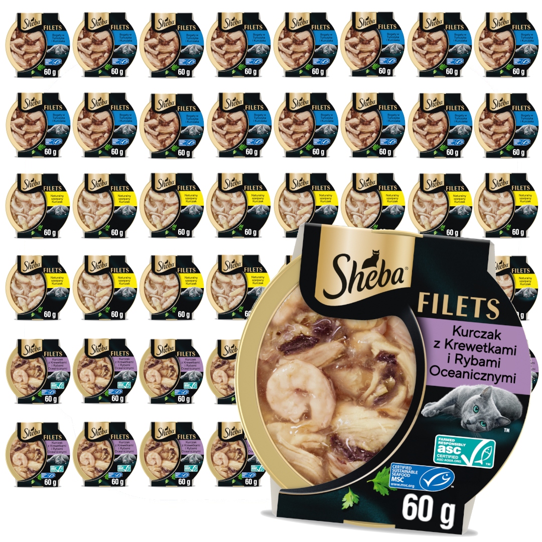 Levně Sheba Filets 48x60g Mokré Krmivo Pro Kočky Mix Chutí v omáčce