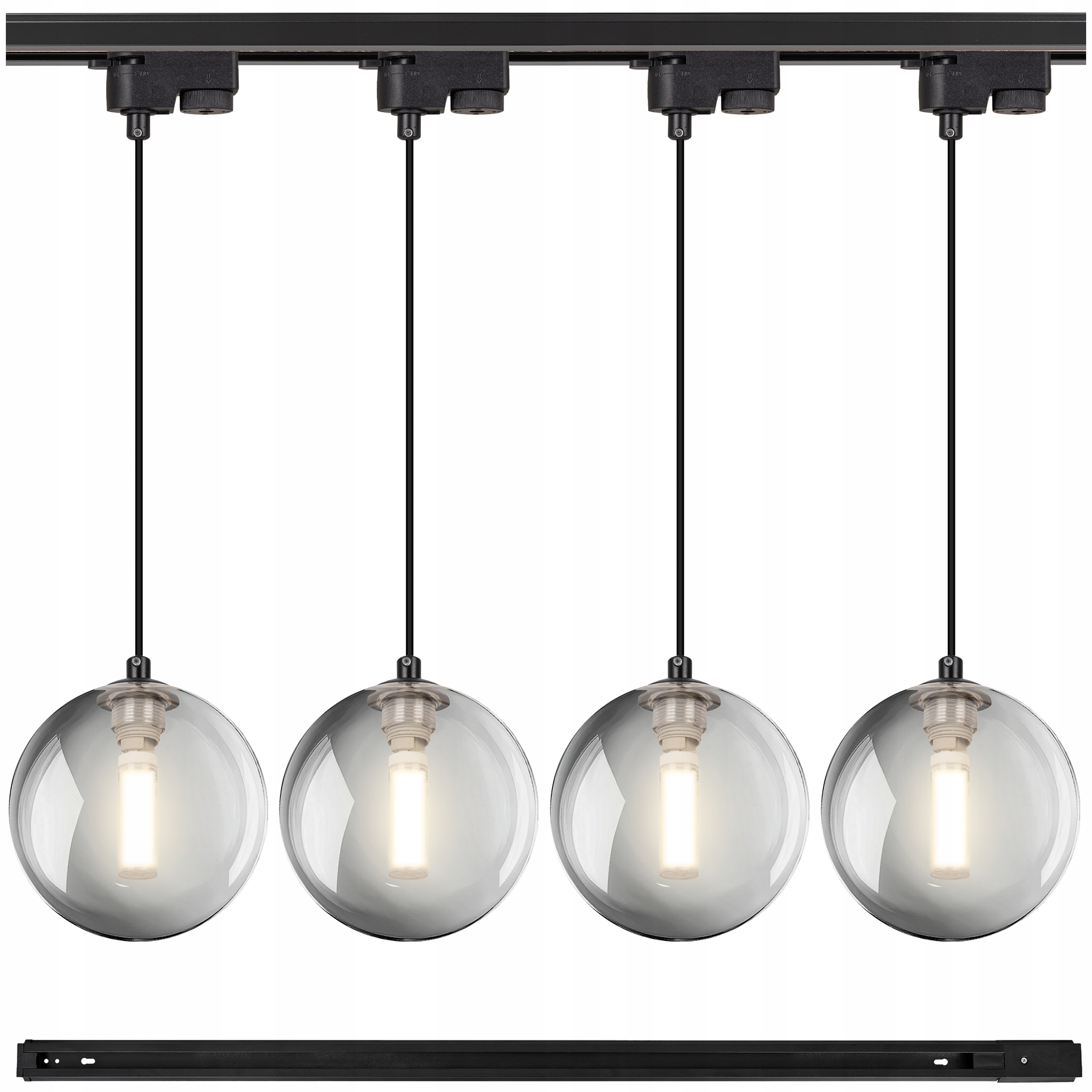 Osvetlenie na koľajnicu Koľajnica 1 m 4x lampa guľová Dymová Kabel