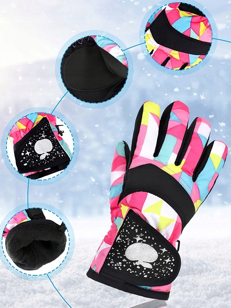 RĘKAWICE NARCIARSKIE RĘKAWICZKI ZIMOWE OCIEPLANE DLA DZIECIĘCE 4-7 LAT Materiał dominujący Poliester