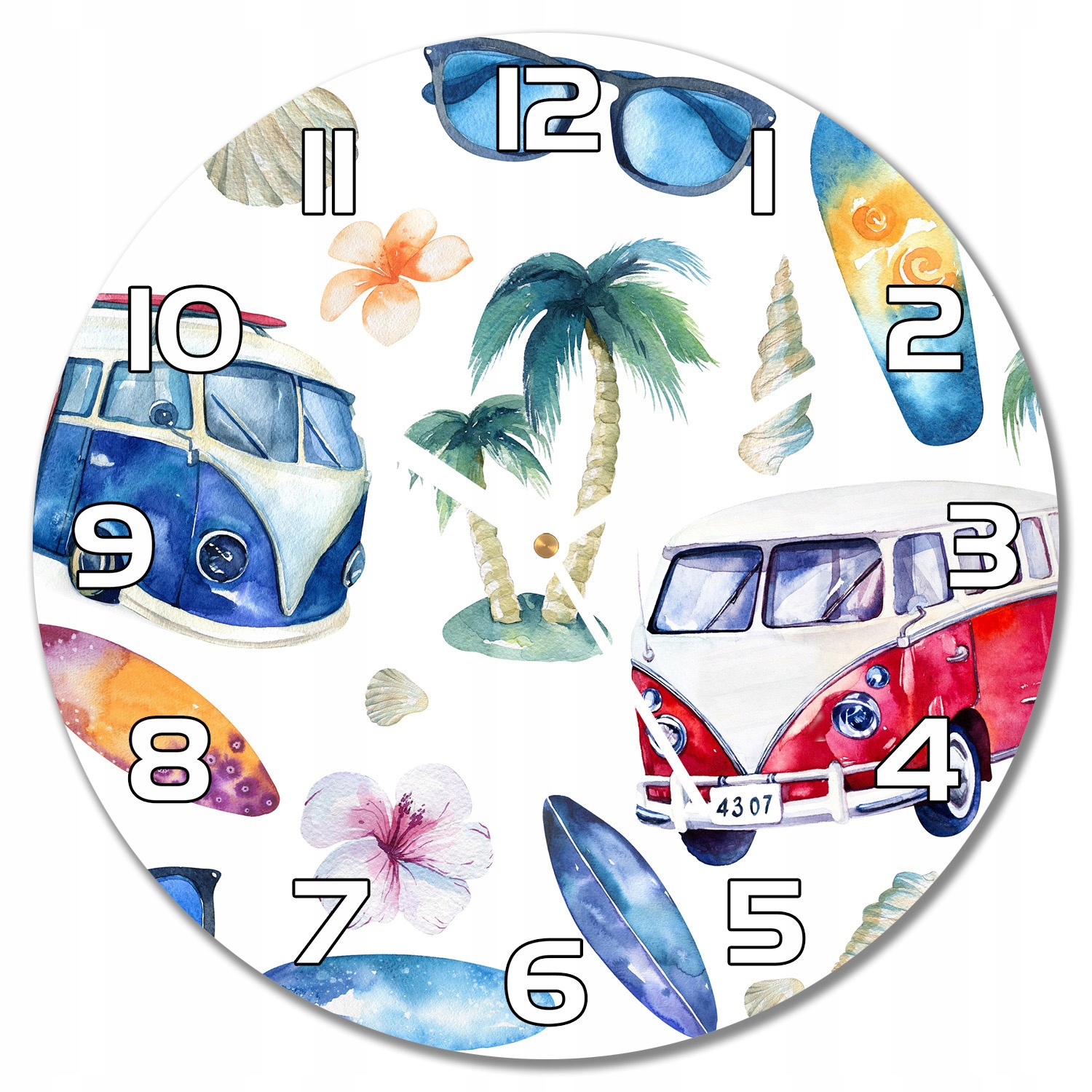 

Zegar ścienny szklany Surfer Plaża Hawaje f30 cm