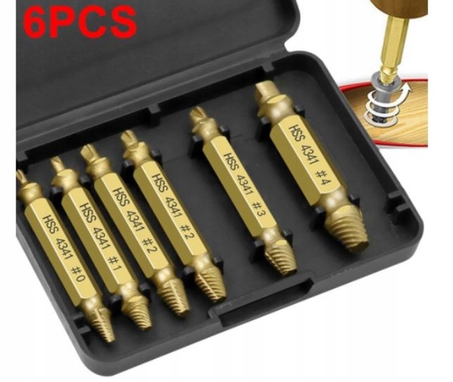 Wykrętaki Do Zerwanych Urwanych Śrub Wkrętów Gwintów Zestaw 6 Szt Etui