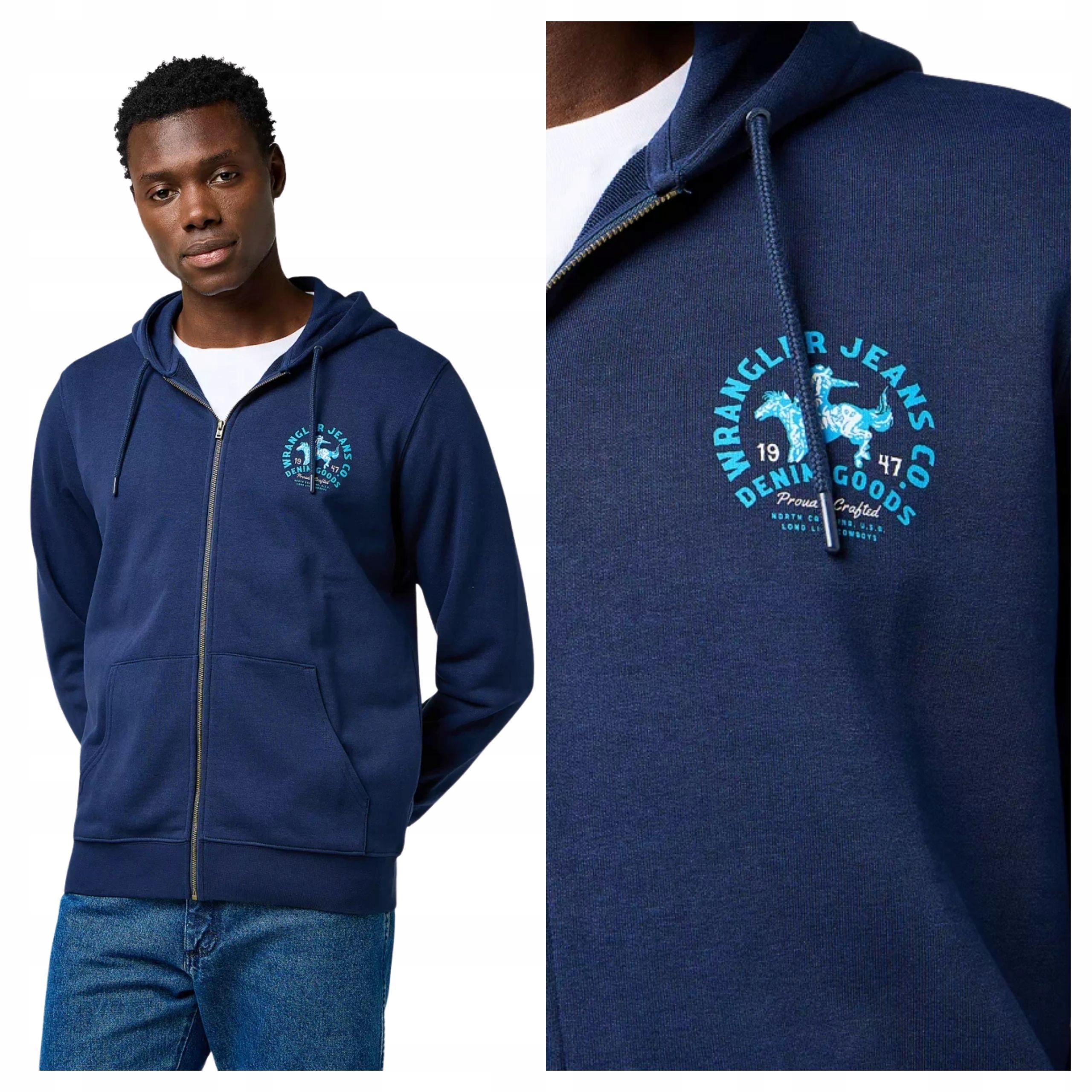 Pánská Mikina Wrangler Graphic Zip Hoodie Tmavě modrá S Kapucí M