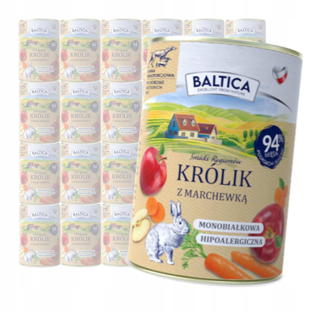 Levně Baltica Králík s mrkví 24x400g Hypoalergenní Vlhké Krmivo pro psy