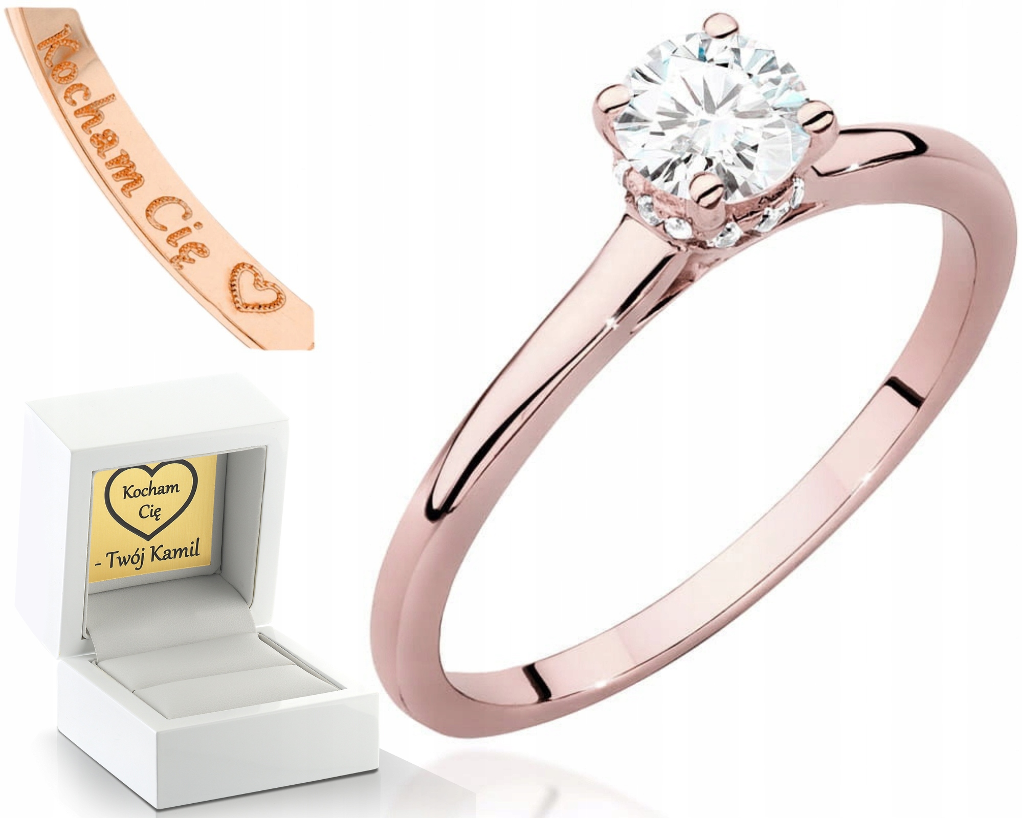 Moderní Prstýnek 14K Růžové Zlato Laboratorní Briliant Módní Styl