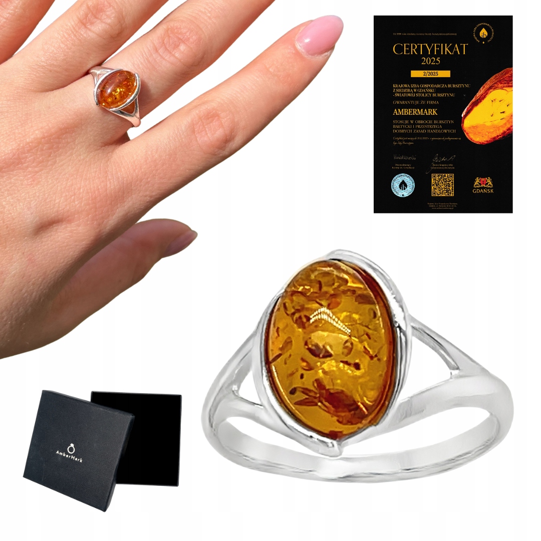 Prstýnek s baltským jantarem Stříbro Velikost 12 koňak Film