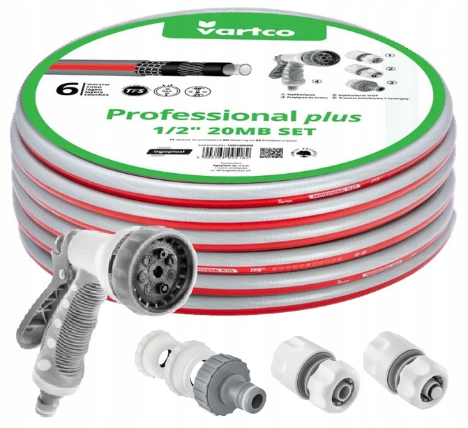 Wąż ogrodowy Nieskręcający Professional Plus Tfs 1/2" 20m Vartco Złączki 6W
