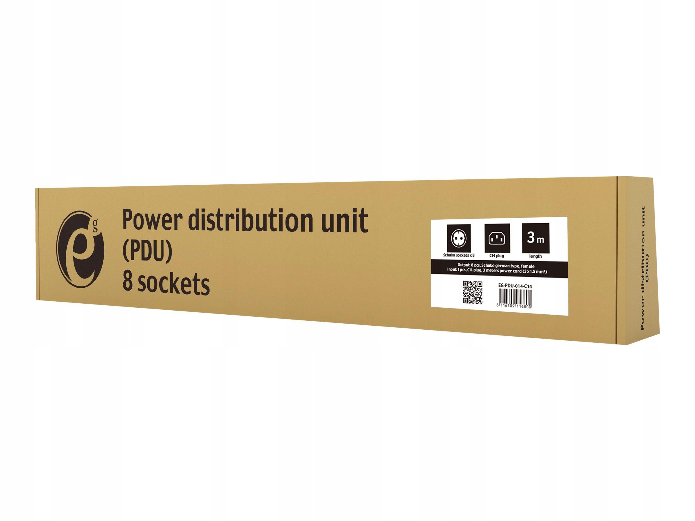 Gembird Listwa Rack 8 gniazd Schuko 1U 10A 3m złacze C14