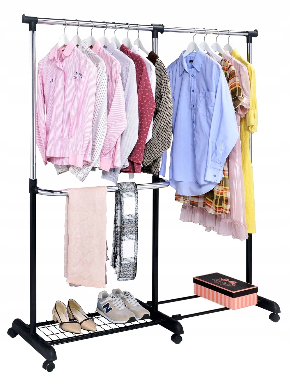 Stojanový Věšák Na Kolečkách Oblečení Boty Stojan Nastavitelný Kovový Loft