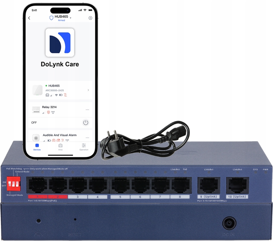 Switch Dahua CS4010-8ET-110 do kamer IP 8x PoE