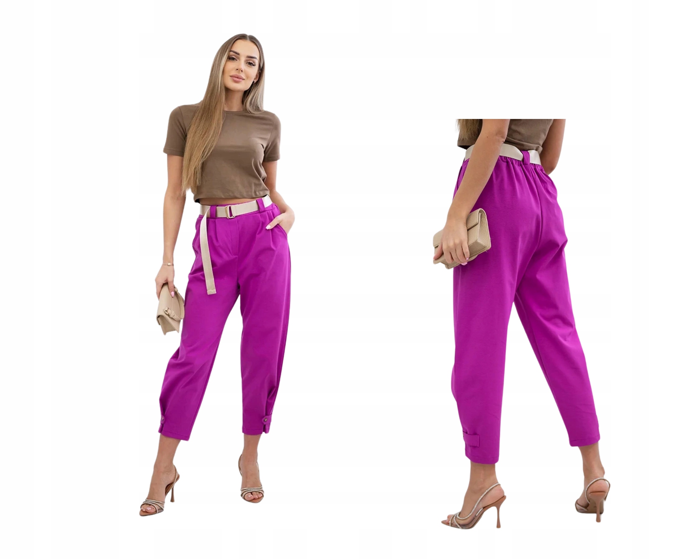 Ciemno fioletowe spodnie damskie Summer Punto z wysokim stanem