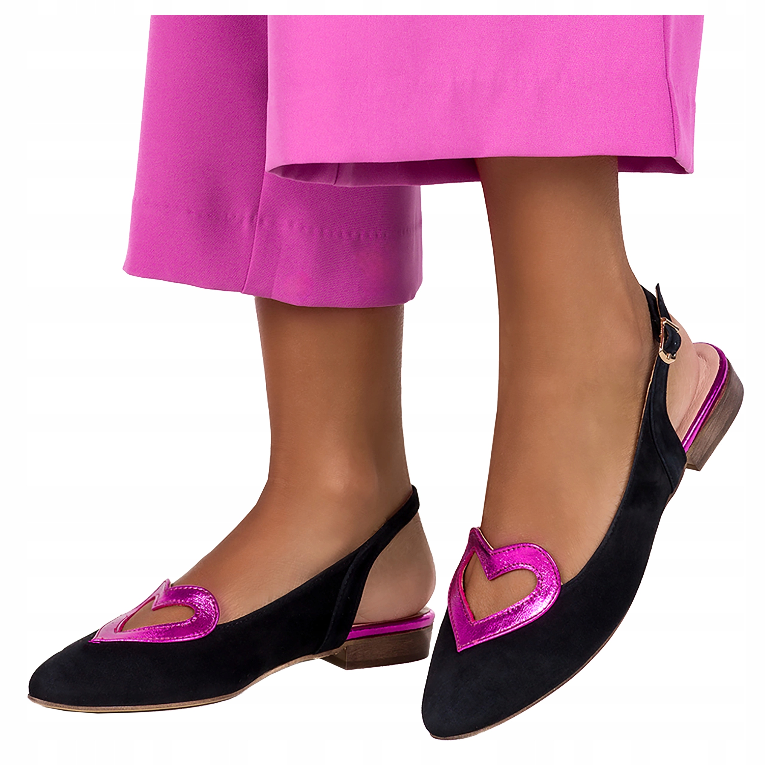 Kožené Baleríny Dámské Černé Módní Metalické Srdce Polský Výrobek vel 38