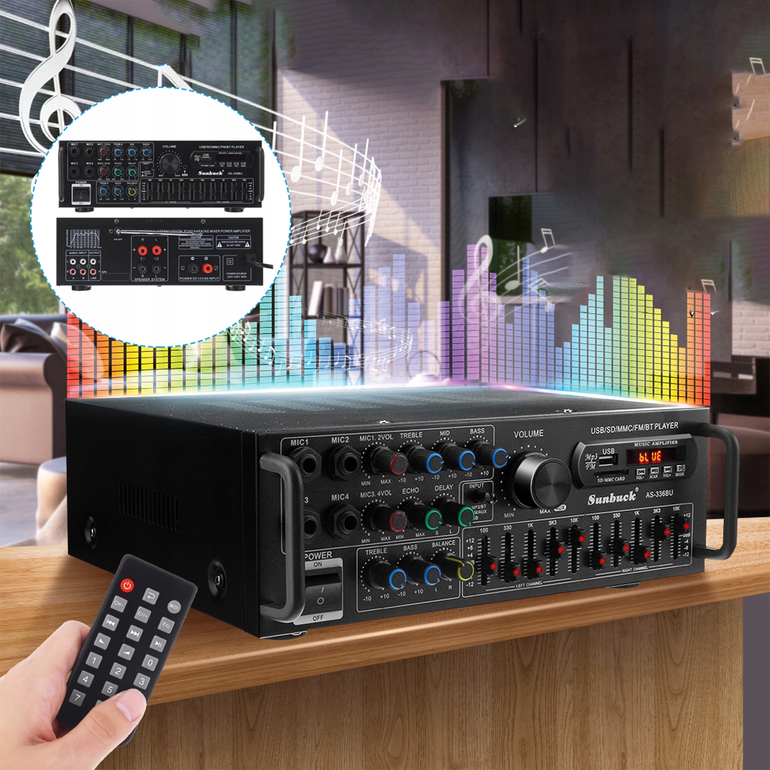 Wzmacniacz Audio Bluetooth 5.0 4 Mikrofony Zintegrowany Pozostałe złącza USB