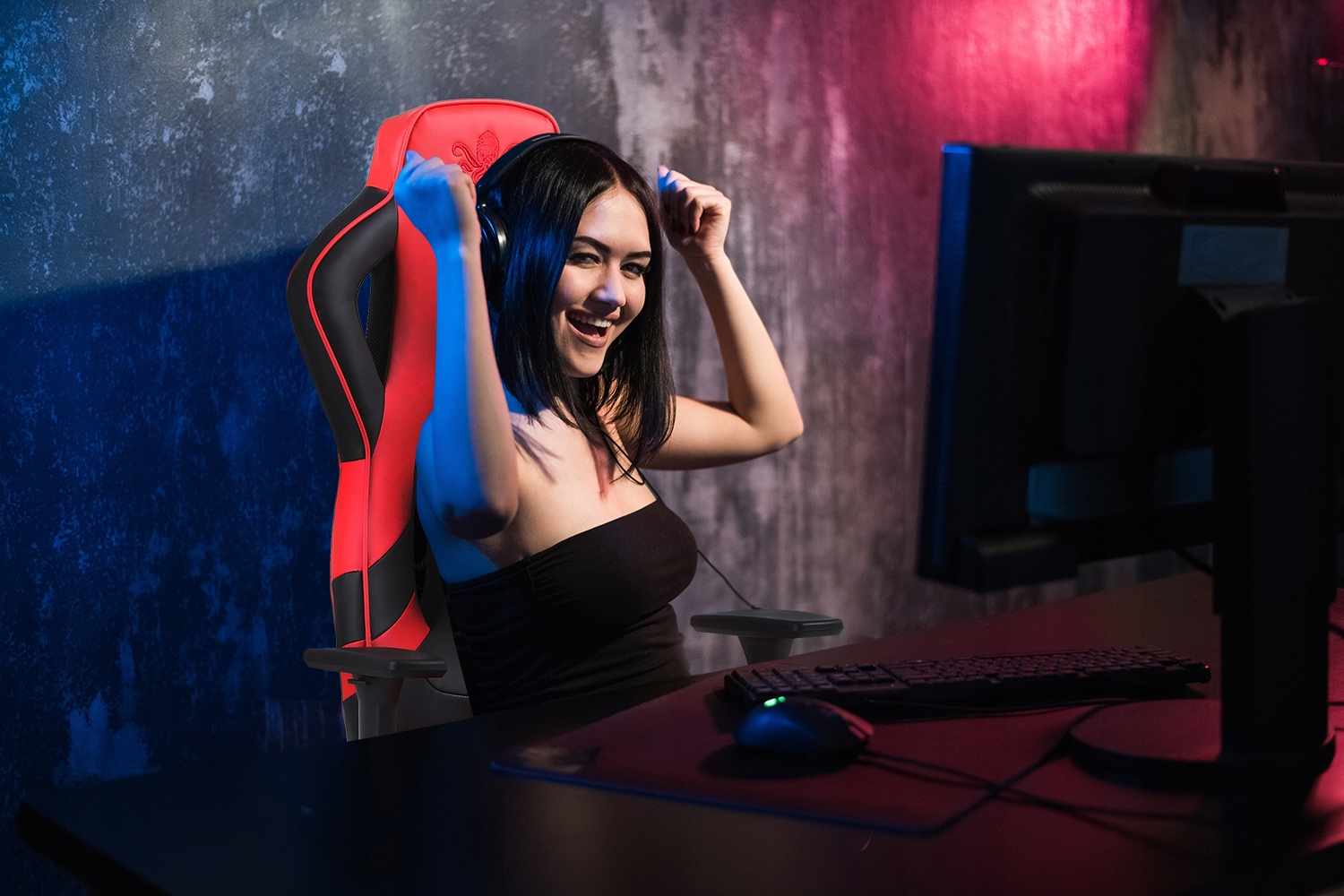 FOTEL GAMINGOWY GRACZA KRZESŁO OBROTOWE DO BIURKA Materiał obicia ekoskóra