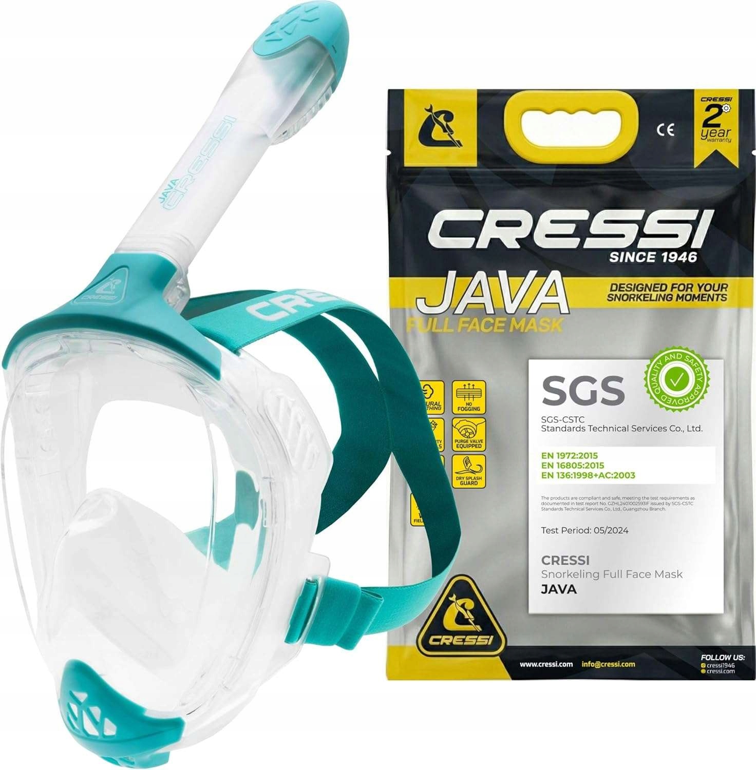 CRESSI Java Full Face Maska do nurkowania turkusowa L/XL