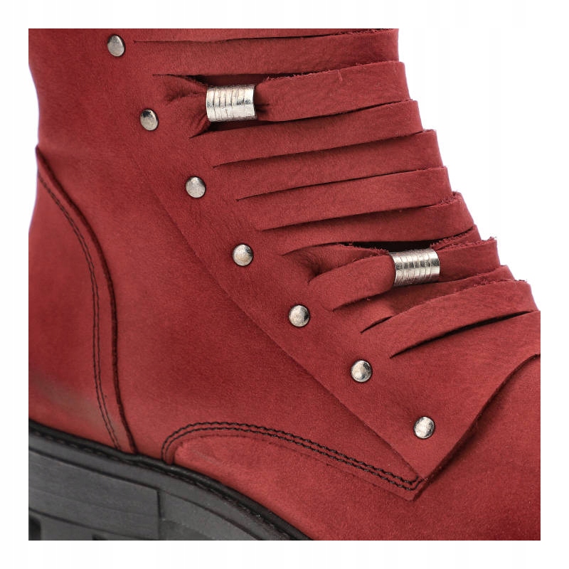 Czerwone Botki Pollonus Damskie Skórzane Buty Rozmiar 37