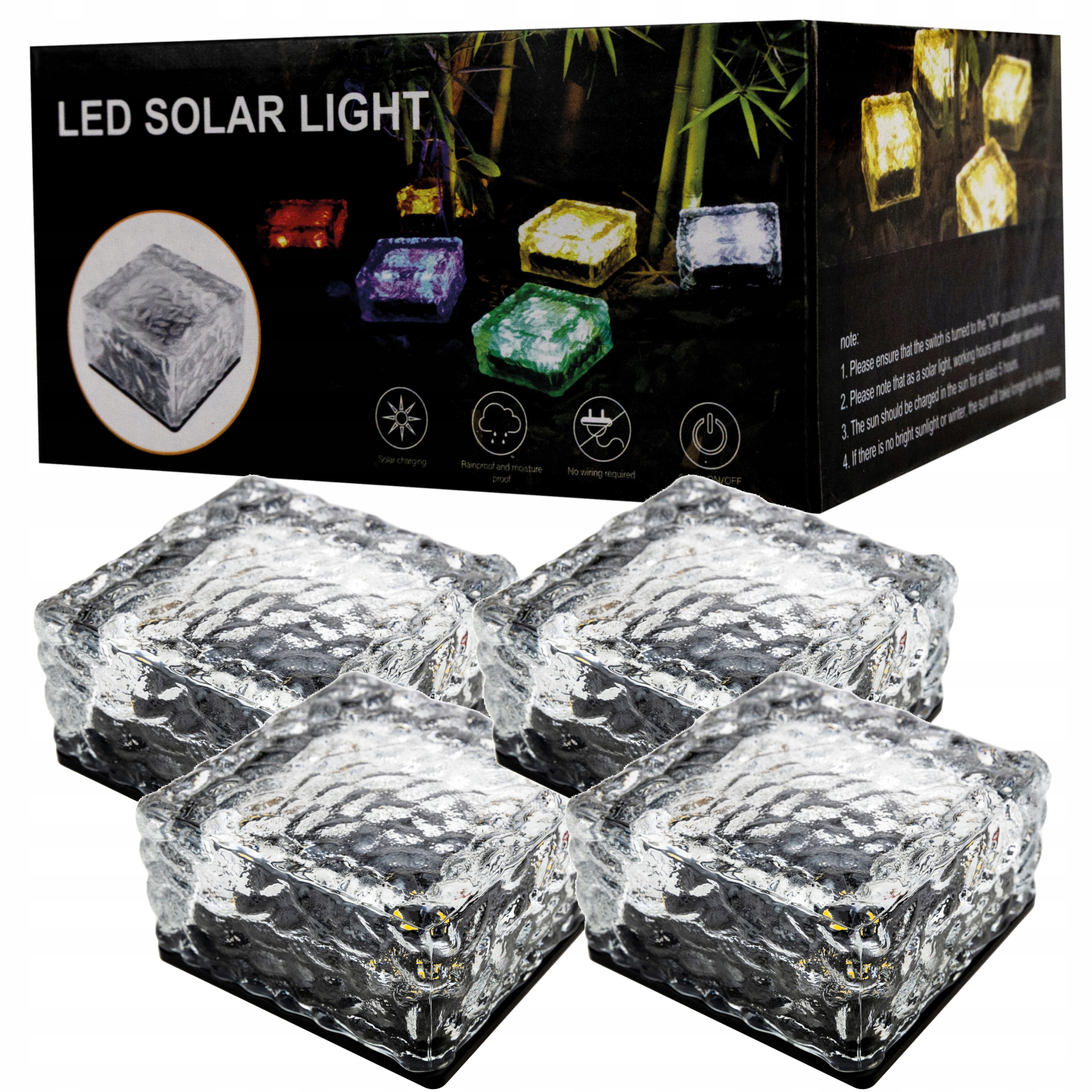 Lampa Solarna Ogrodowa Najazdowa Led 4x Kostka Lodu 10x10 Zewnętrzna