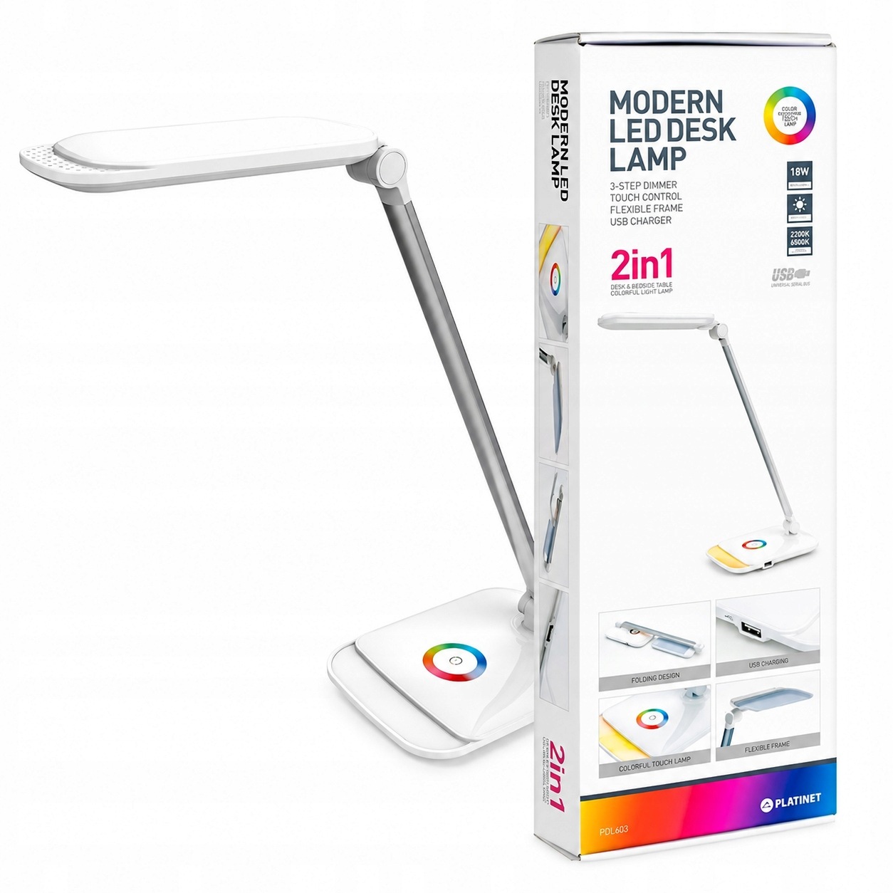 Lampka Szkolna Biurkowa Na Biurko nocna 2w1 Led 12W Rgb ładowarka Usb