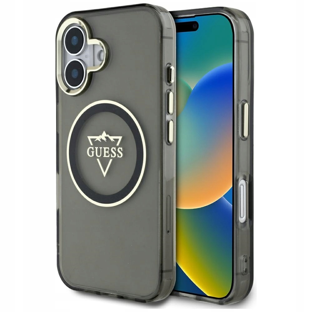 Pouzdro Guess IML Metal Mountain Logo MagSafe pro iPhone 16, černé