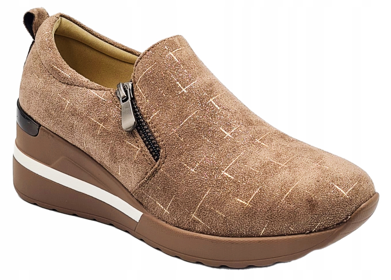 

Sneakersy Damskie Zamszowe Na Koturnie Khaki 40