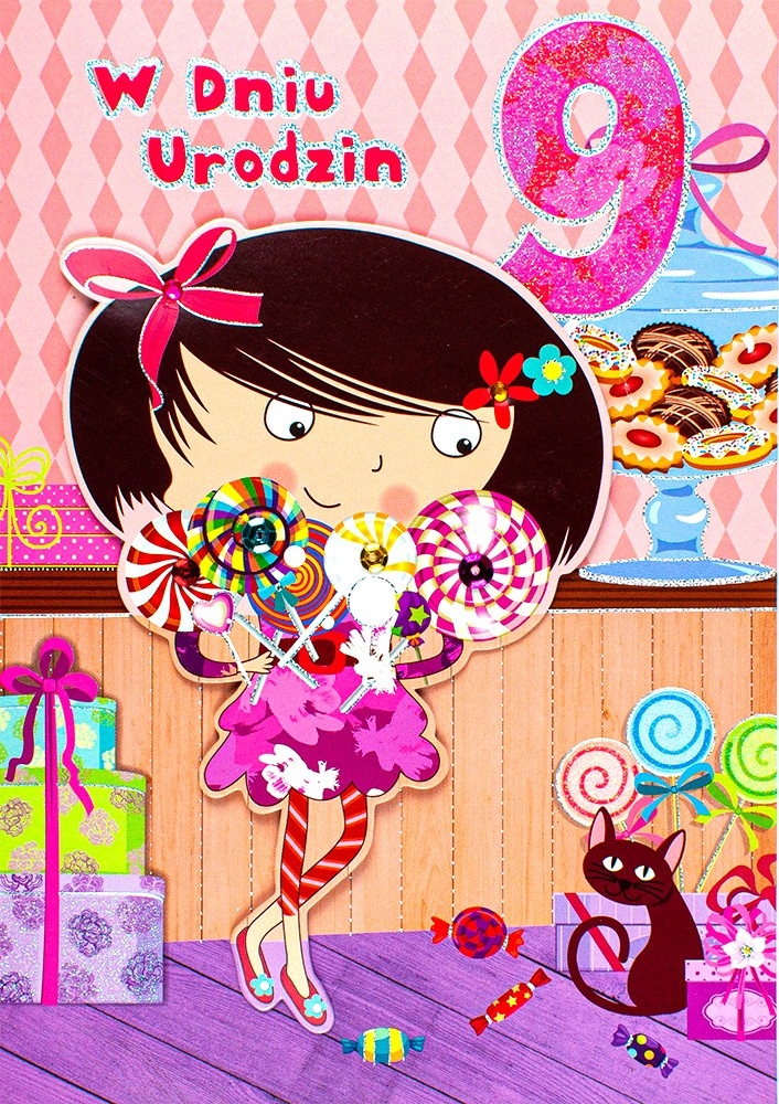 Kartka na 9 urodziny dla Dziewczynki słodka M848