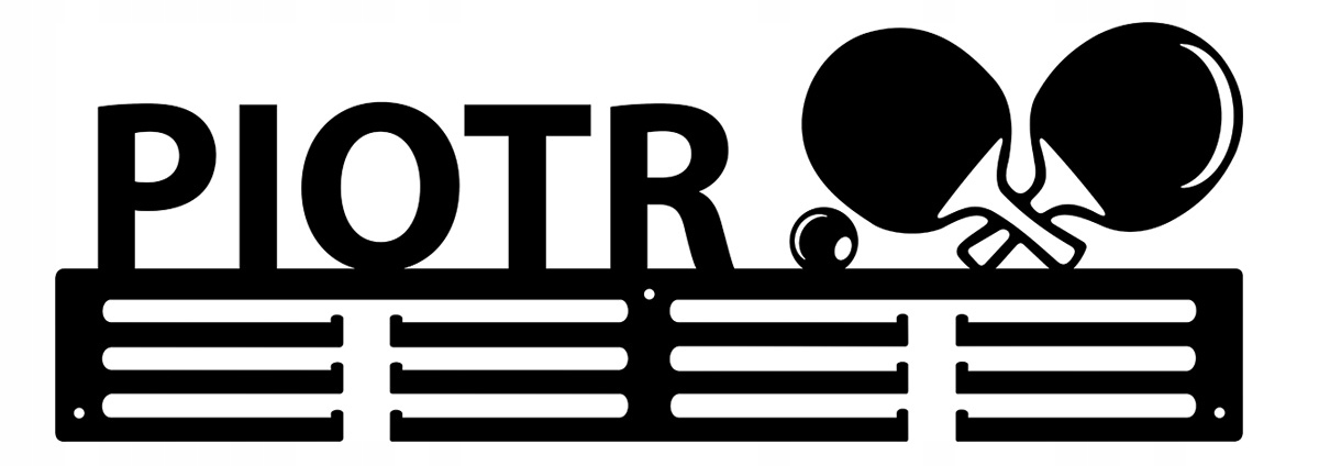 Věšák držák na medaile háček Jméno nápis logo Černý Stolní Tenis