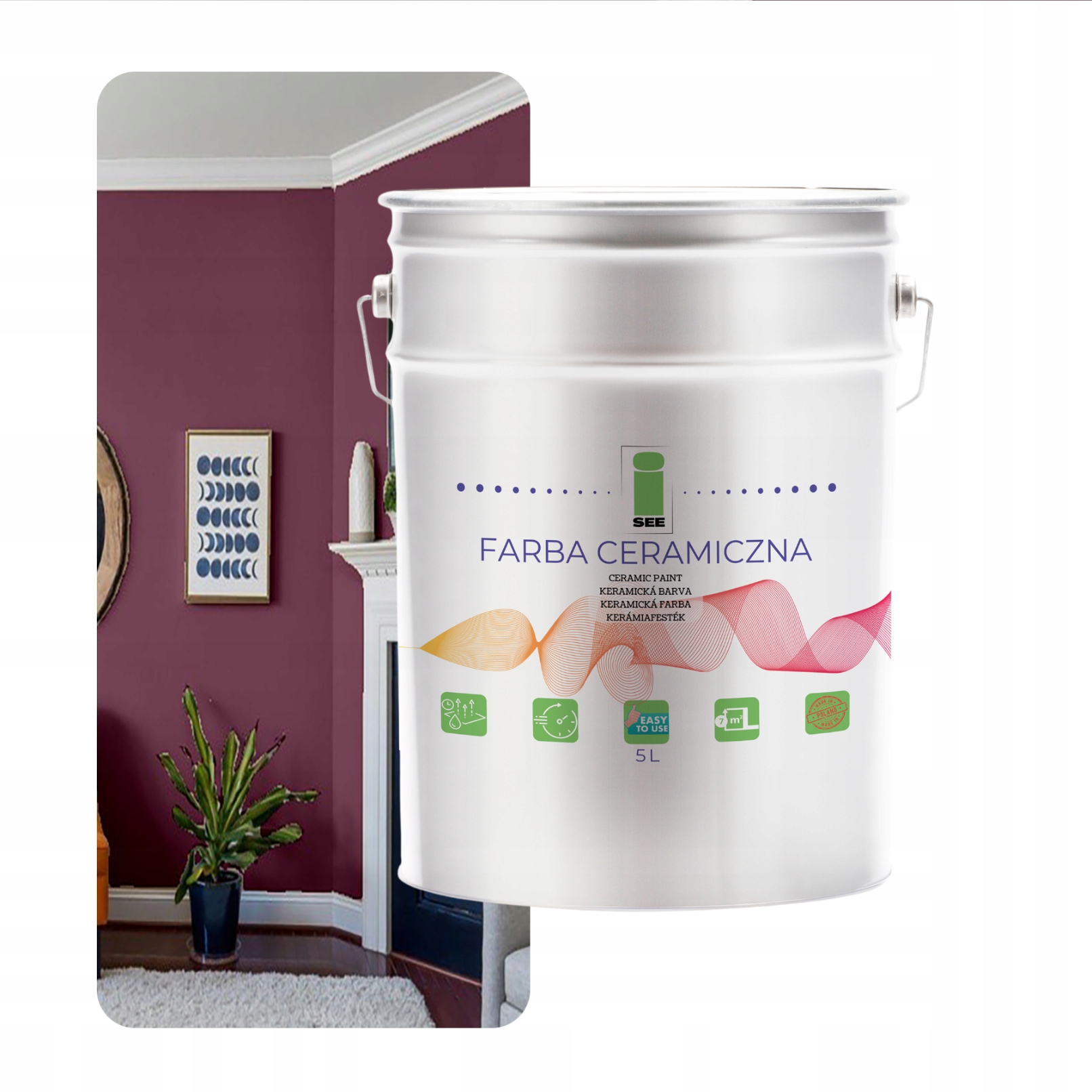 Keramická Farba Na Steny Umývateľná, Purpurová, Pastelová, 5 L, Odolná Voči Škvrnám
