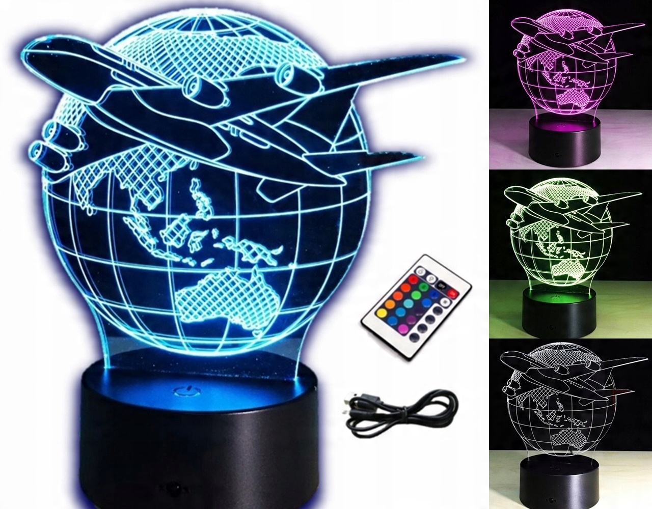

Lampka Nocna Samolot Globus 3D Led Rgb