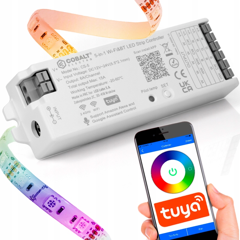 Sterownik 5w1 Do Wszystkich Taśm Pasków Led Rgb Rgbw Cct Tuya Smart 12-24V