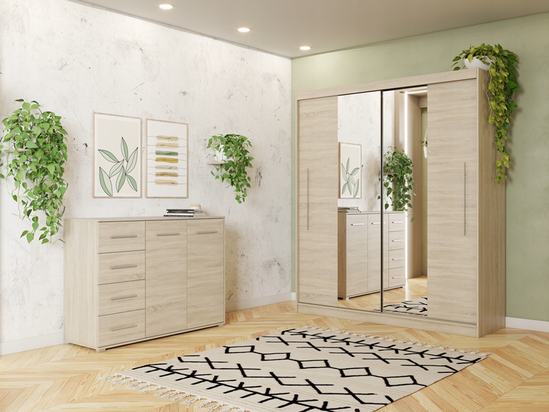 Zestaw szafa przesuwna RICO 200 lustro komoda FRIDA szuflady KOLORY PREMIUM Liczba drzwi szafa dwudrzwiowa