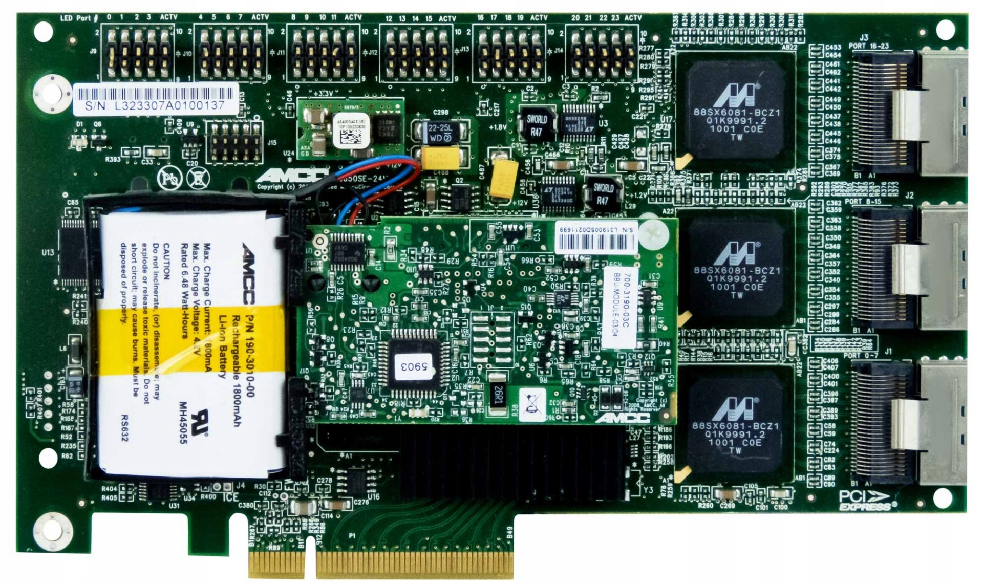 Lsi 3WARE 9650SE-24MB 24-PORTOVÝ Sata Pcie Raid Bbb