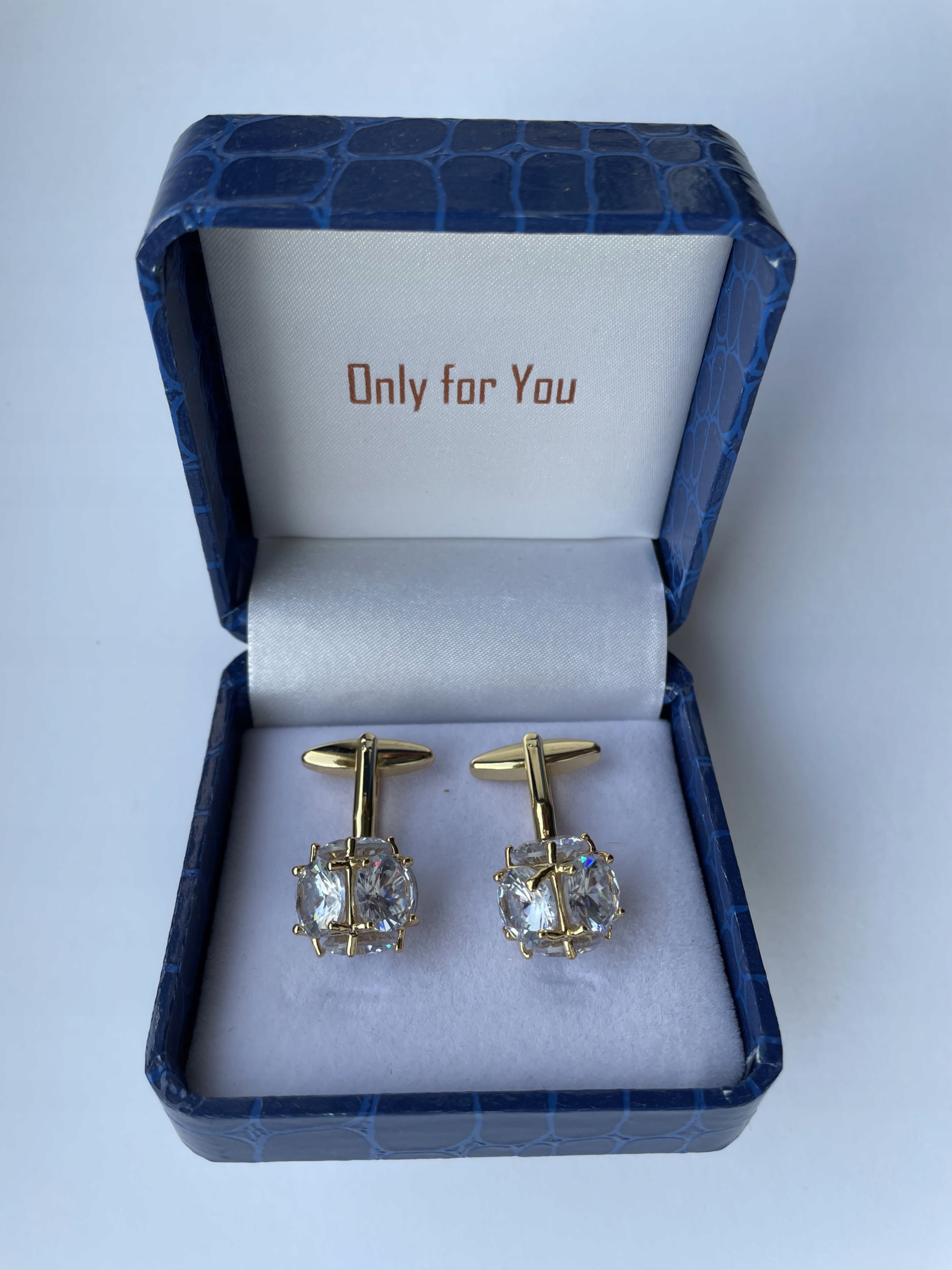 Zlaté křišťálové manžetové knoflíčky Exc, pozlacené křišťál Pouzdro