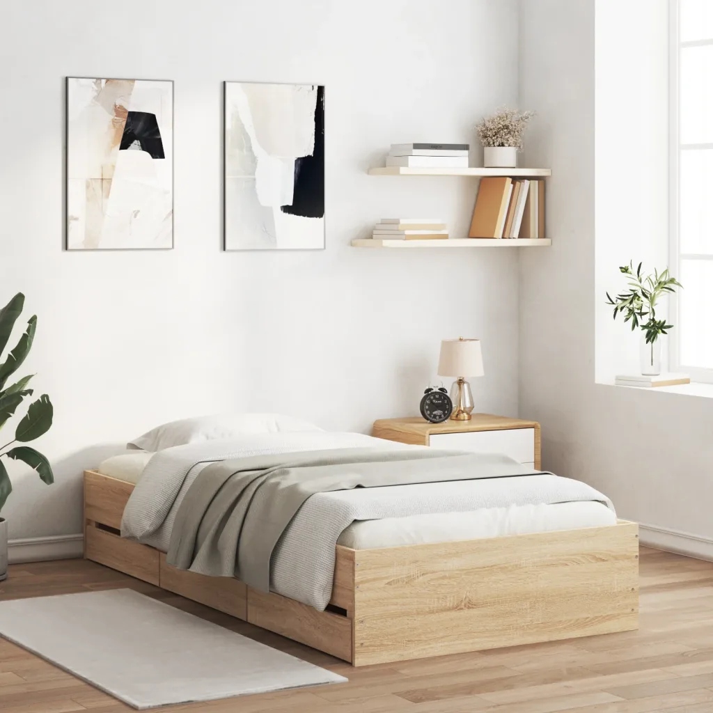 Rám postele se zásuvkami dub sonoma 100x200 cm kompozitní dřevo Hnědá 32072